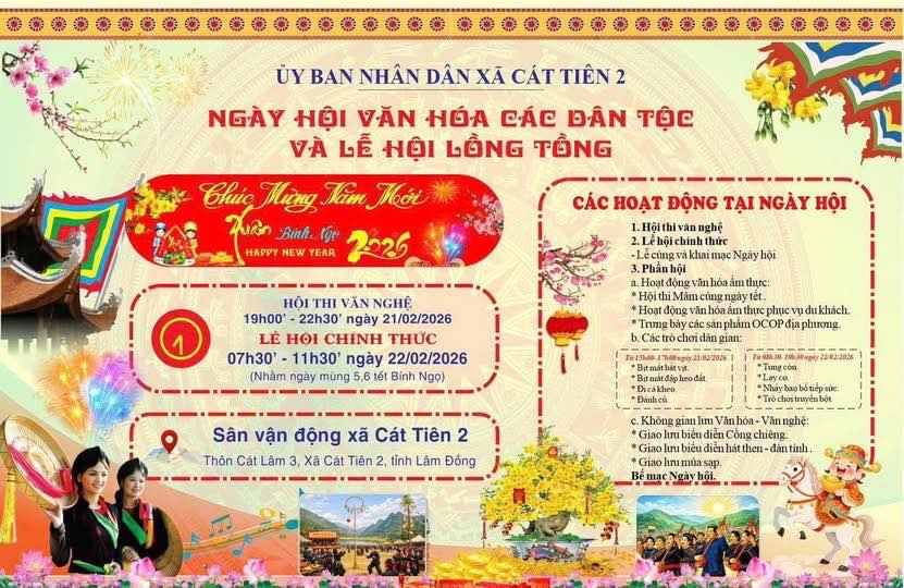 XÃ CÁT TIÊN 2: GẤP RÚT HOÀN THÀNH CÔNG TÁC CHUẨN BỊ TỔ CHỨC NGÀY HỘI VĂN HÓA CÁC DÂN TỘC VÀ LỄ HỘI “LỒNG TỒNG” XÃ CÁT TIÊN 2 MỪNG XUÂN BÍNH NGỌ NĂM 2026