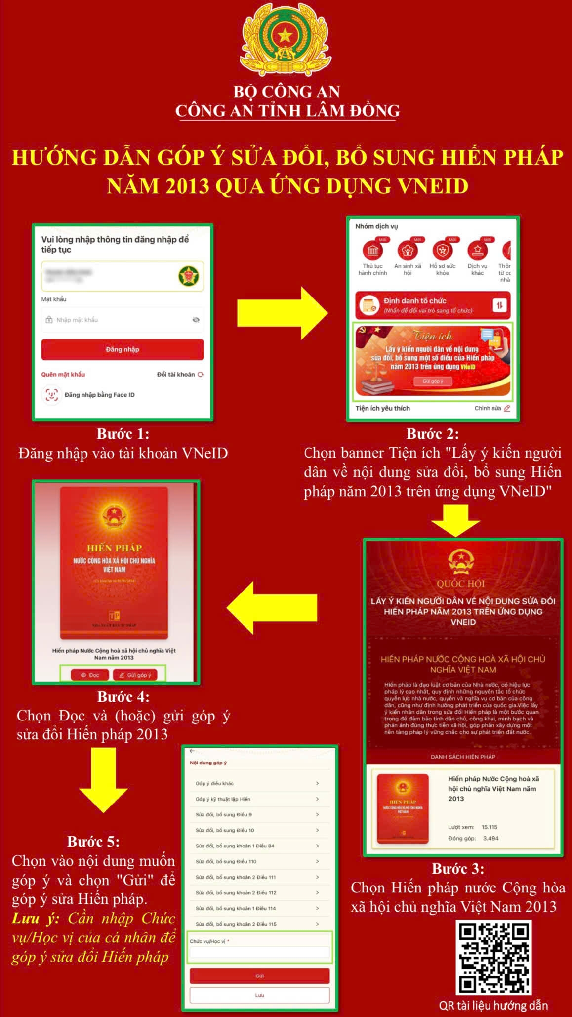 Hướng dẫn góp ý sửa đổi, bổ sung Hiến pháp năm 2013 qua ứng dụng VNeID