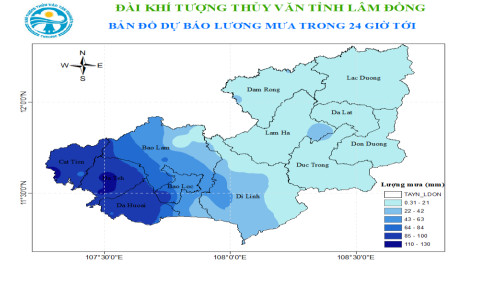 TIN DỰ BÁO MƯA LỚN  TRÊN KHU VỰC TỈNH LÂM ĐỒNG