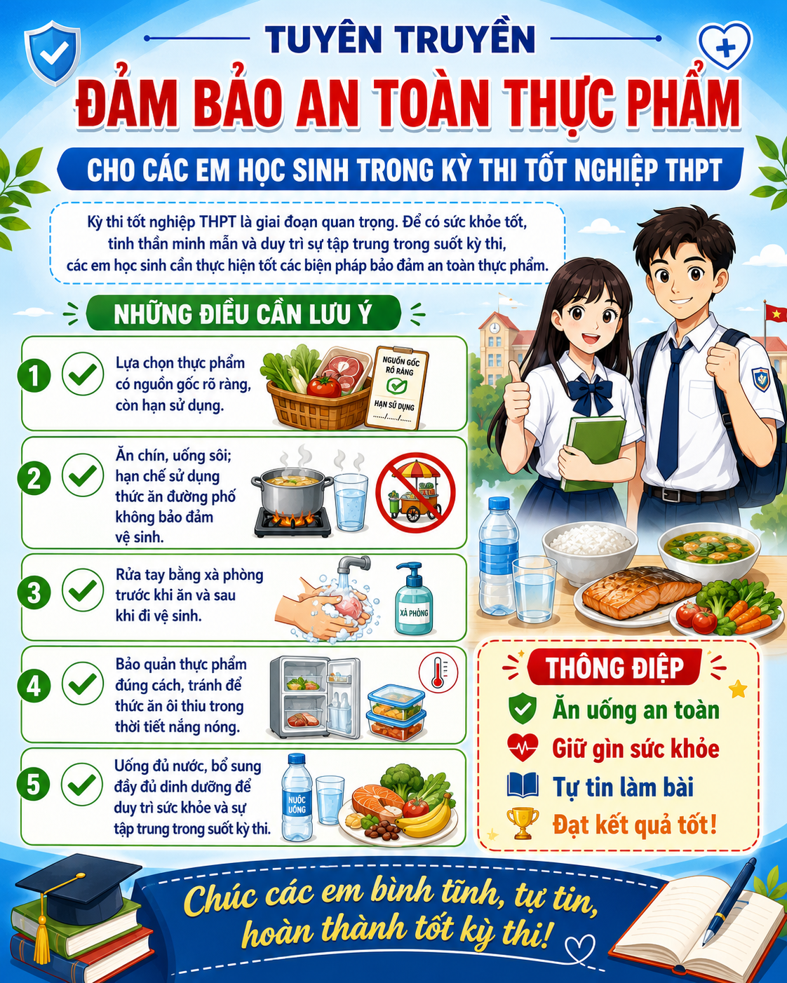 Đảm bảo An toàn thực phẩm trong kỳ thi tốt nghiệp THPT năm 2026