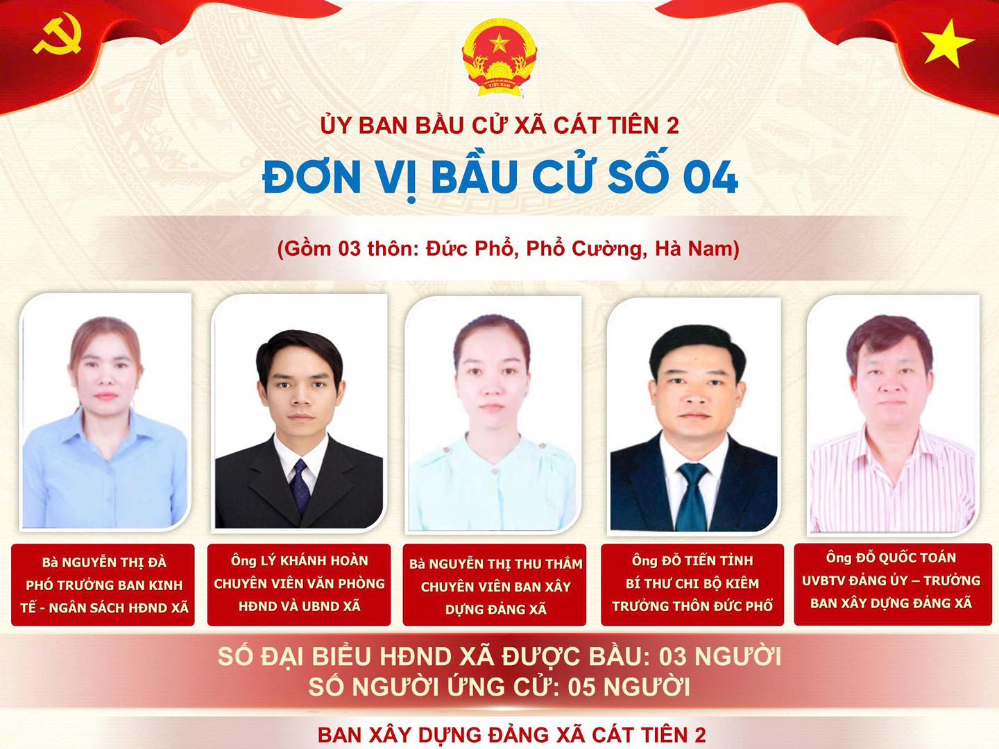 DANH SÁCH NHỮNG NGƯỜI ỨNG CỬ ĐẠI BIỂU HĐND XÃ CÁT TIÊN 2 KHÓA II, NHIỆM KỲ 2026-2031. ĐƠN VỊ BẦU CỬ SỐ 04
