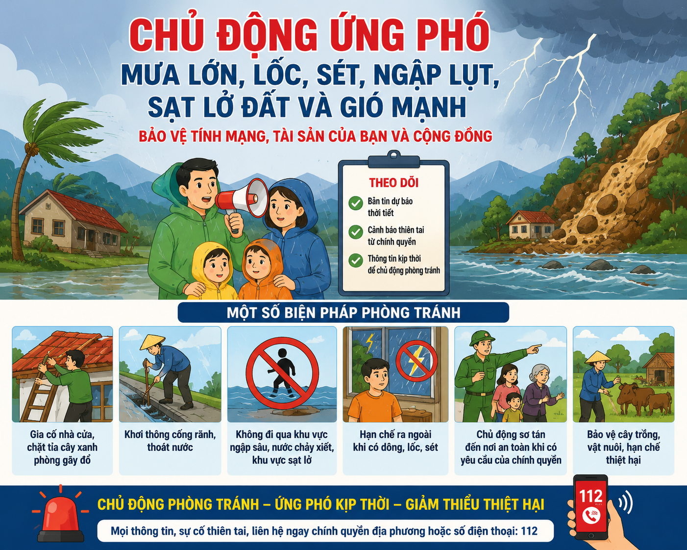 CHỦ ĐỘNG ỨNG PHÓ MƯA LỚN, LỐC, SÉT, NGẬP LỤT, SẠT LỞ ĐẤT VÀ GIÓ MẠNH